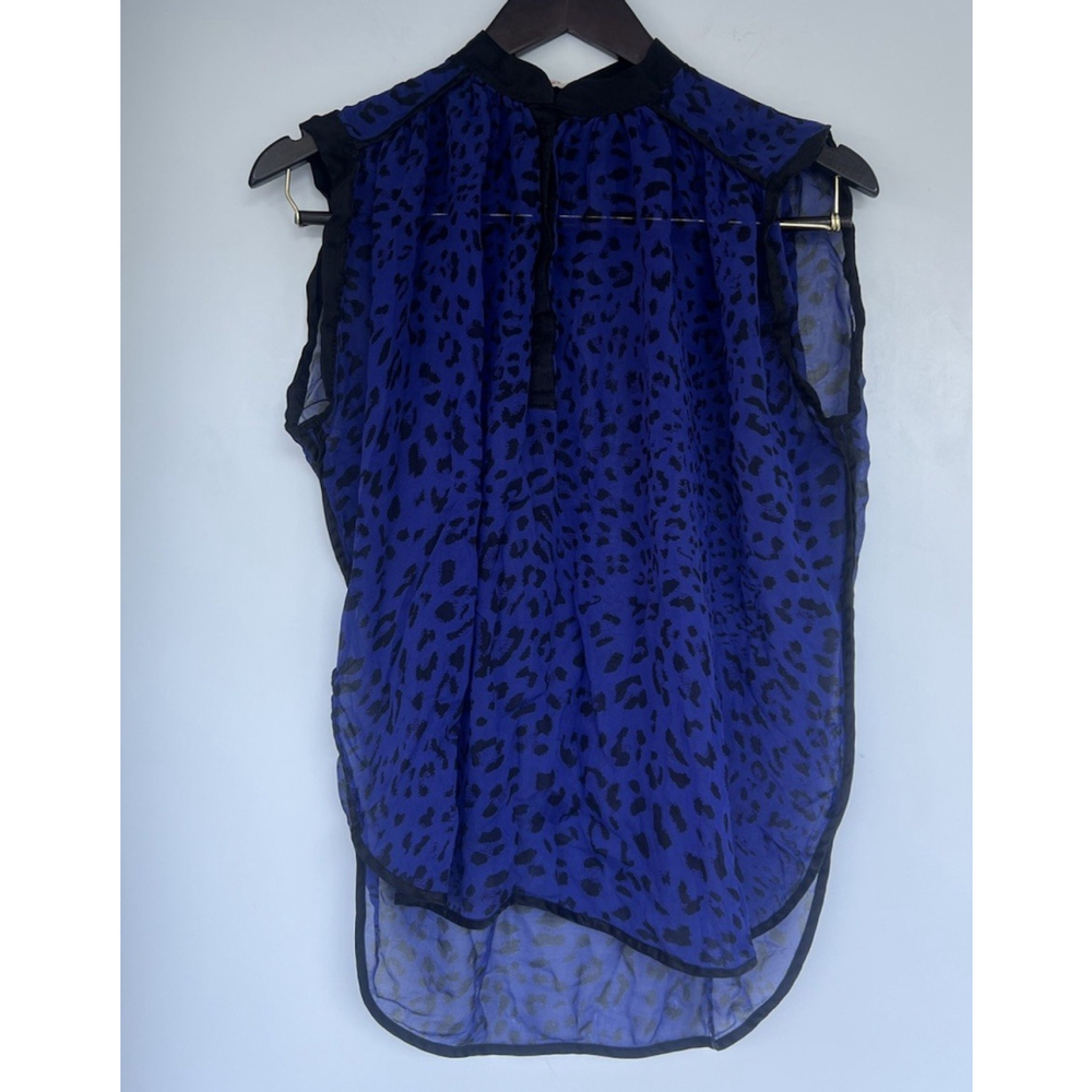 Rebecca Taylor Animal Leopard Print Sheer Sleeveless Blouse Mob Wife Lightweight